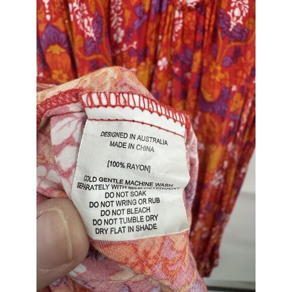 Abel The Label Floral Midi Dress Women Small Orange Red Peasant Prairie Bohemian - Picture 4 of 8